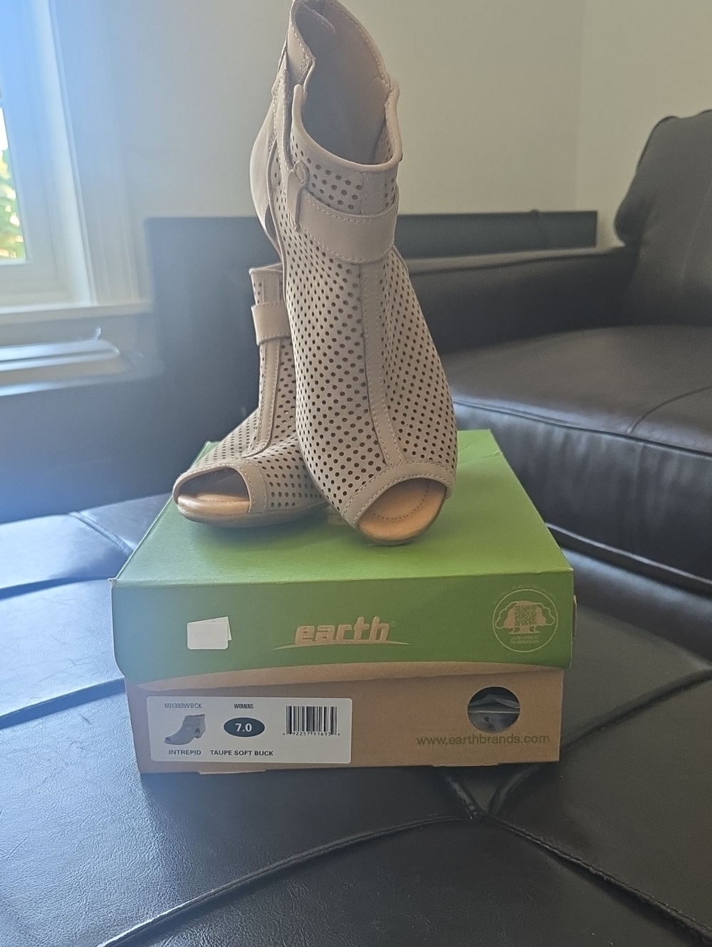 Earth Intrepid Perforated Peep-Toe Ankle Booties